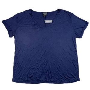 Wet Seal Women XL Navy Blue V Neck Roll Tab Short Sleeve Lightweight Casual Top